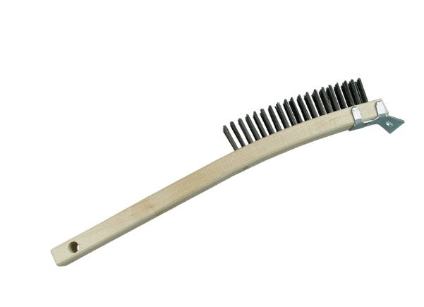 3-Row Wood Long Handle Scratch Brush with Scraper – Tempered Carbon Steel (pack of 12)