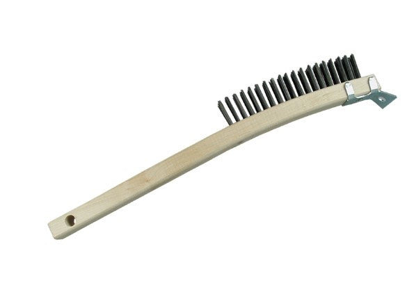 4-Row Wood Long Handle Scratch Brush with Scraper – Tempered Carbon Steel (pack of 12)
