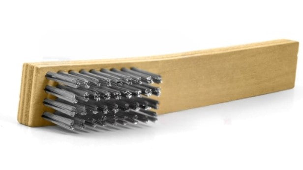 4 x 9 Row Stainless Steel Bristle Large Scratch Brush – Plywood Handle (0.008" Bristles) (pack of 12)