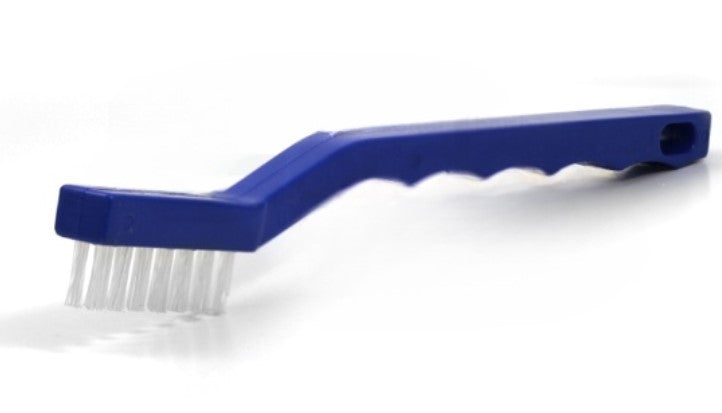3 x 7 Row Nylon Bristle Scratch Brush – Blue Plastic Handle (0.020") (pack of 12)