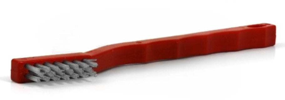 3 x 7 Row Nylon Bristle Scratch Brush – Red Plastic Handle (0.020") (pack of 12)