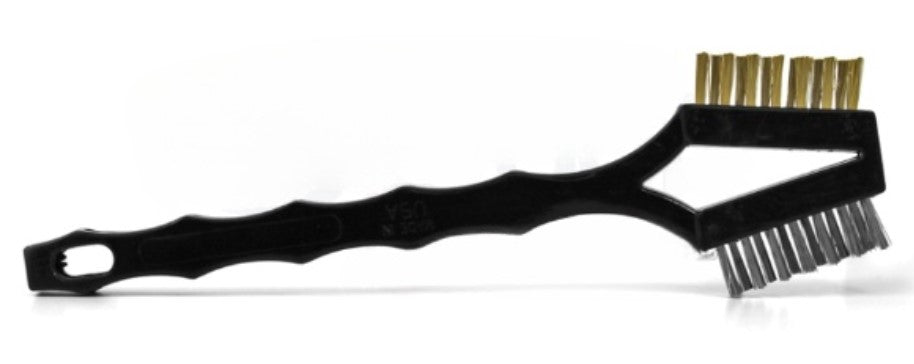 Double-Headed Scratch Brush – Stainless Steel & Brass Bristles, Plastic Handle (pack of 12)