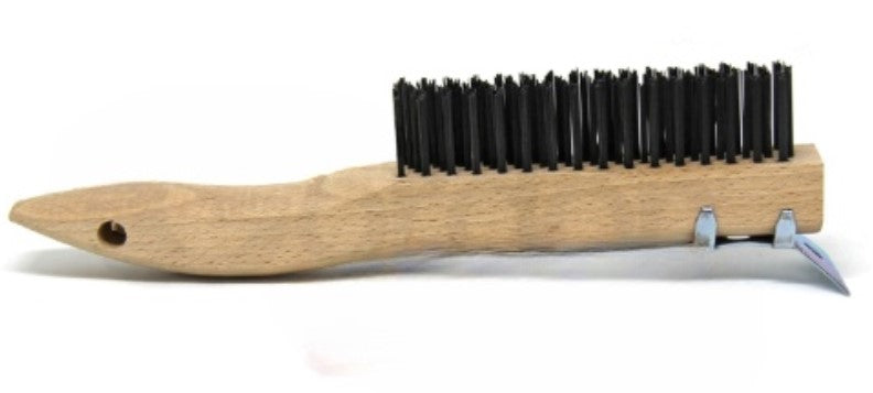 4 x 16 Row Carbon Steel Wire Shoe Handle Scratch Brush with Scraper (pack of 12)