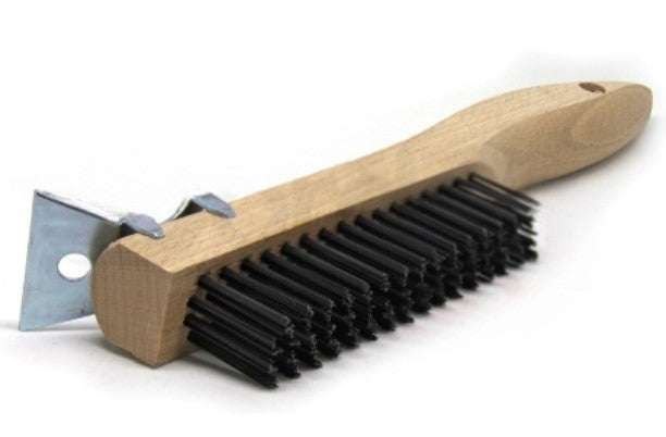 4 x 16 Row Carbon Steel Wire Shoe Handle Scratch Brush with Scraper (pack of 12)