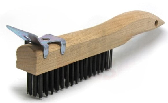 4 x 16 Row Carbon Steel Wire Shoe Handle Scratch Brush with Scraper (pack of 12)
