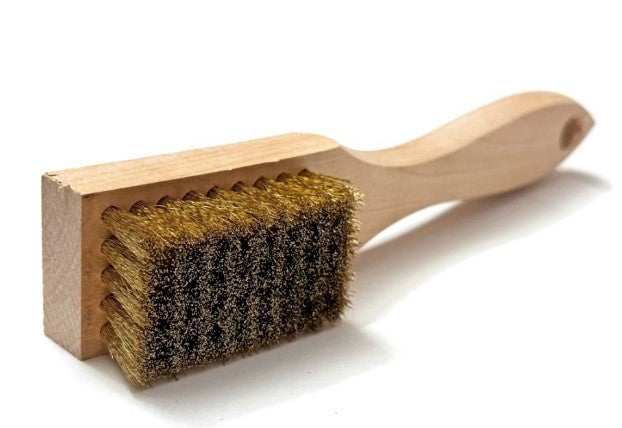 5 x 9 Row Brass Bristle Scratch Brush – Shaped Wood Handle (0.006" Bristles) (pack of 12)