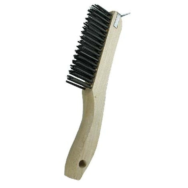 4 x 16 Row 0.012" Stainless Steel Wire and Wood Shoe Handle with Scraper Scratch Brush - 12 Pack