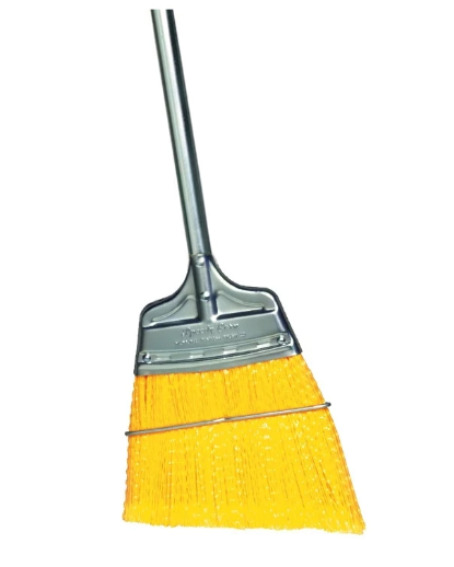 Upright Broom, Yellow Flagged Poly Angled, Large Flare, Steel Handle - pack of 12