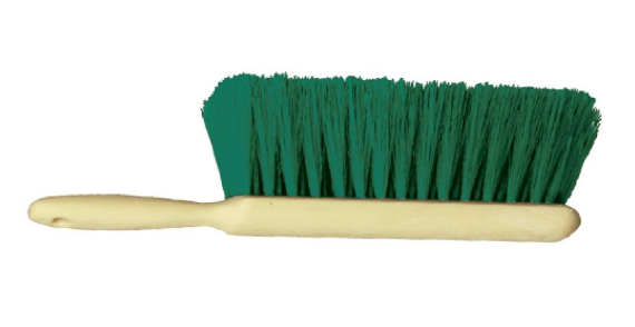 8" Bench brush, green polypropylene, plastic handle - pack of 12