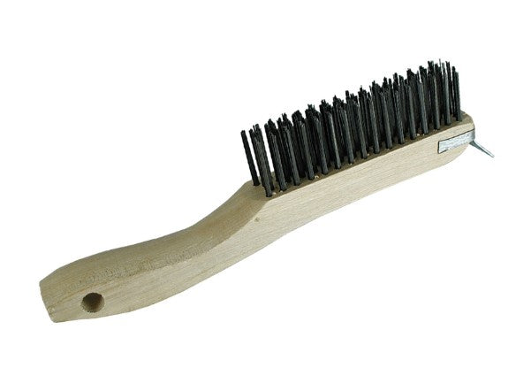 Wood Shoe Handle Scratch Brush with Scraper – Tempered Carbon Steel (pack of 12)